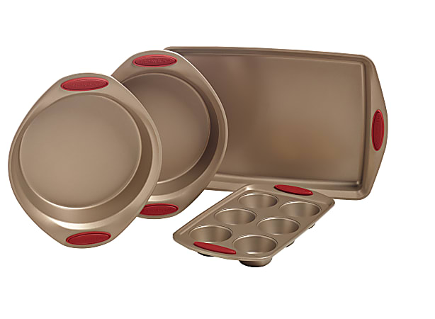 Rachael Ray Cucina Nonstick Bakeware 4-Piece Set, Latte Brown/Cranberry Red