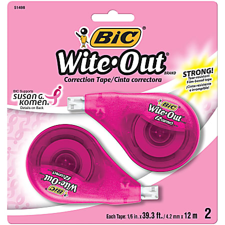 BIC® Wite-Out® Brand EZ Correct Correction Tape, Supports Susan G. Komen, 39 5/16', White, Pack Of 2