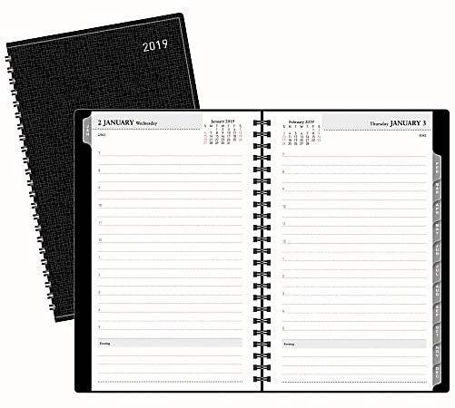 Office Depot® Brand Daily Planner, 5" x 8", Black, January To December 2019
