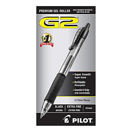 Pilot G2 retractable Black Gel Roller ballpoint pens, assorted point sizes  (3 x Ultra Fine 0.38, 3 x Extra Fine pt 05, 3 x Fine pt 07)