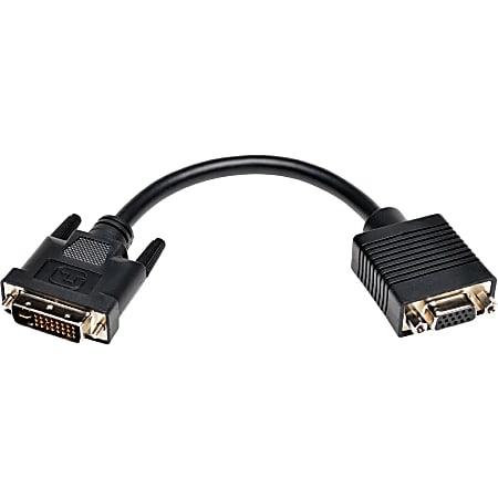 Tripp Lite 8in DVI to VGA Adapter Converter Cable DVI-I Dual Link to HD15 M/F 8" - 8" DVI/VGA Video Cable for Video Device, Monitor, Projector - First End: 1 x DVI-I (Dual-Link) Male Video - Second End: 1 x HD-15 Female VGA - Shielding - Black