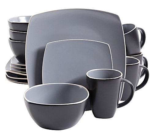 Gibson Soho Lounge 16-Piece Matte Dinnerware Set, Gray/Black