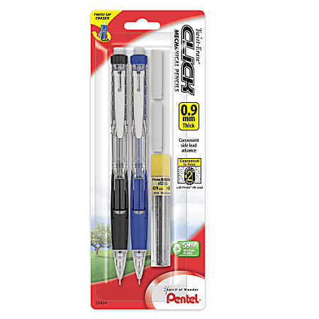 Pentel Twist Erase CLICK Mechanical Pencils 0.7mm Hi Polymer HB Lead  59percent Recycled Assorted Barrel Colors Pack Of 2 - Office Depot