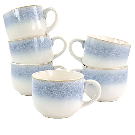 Martha Stewart 6-Piece Stoneware Latte Mug Set, 24 Oz, Blue