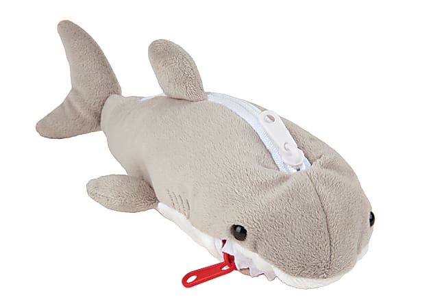 Office Depot® Brand Plush Animal Pencil Pouch, Gray Shark