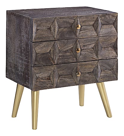 Powell Tanner 18"W Cabinet With 3 Drawers, Mocha Brown/Brushed Gold