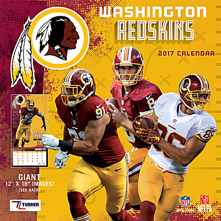 Turner Licensing® Team Wall Calendar, 12" x 12", Washington Redskins, January to December 2017