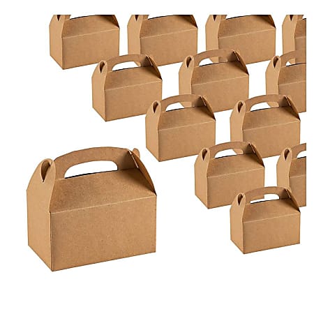 Treat Boxes - 24-Pack Paper Party Favor Boxes, Brown Kraft Goodie Boxes For Birthdays And Events, 2 Dozen Party Gable Boxes, 6 X 3.3 X 3.6 Inches