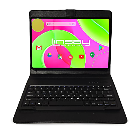 LINSAY 12 Octa Core 256GB Storage Android 14 Tablet with Black Style Keyboard