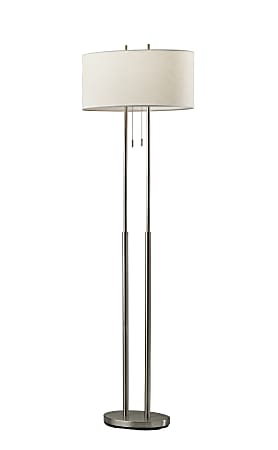 Adesso® Duet Floor Lamp, 64"H, Ivory Shade/Brushed Steel Base
