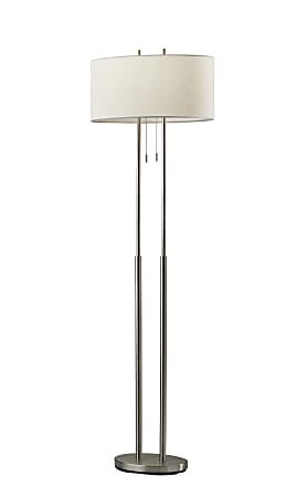 Adesso® Duet Floor Lamp, 64"H, Ivory Shade/Brushed Steel Base
