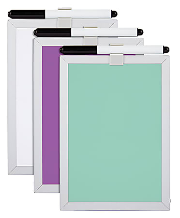 FORAY™ Magnetic Melamine Dry-Erase Whiteboard, 5” x 7”, Assorted Colors, Aluminum Frame With Silver Finish