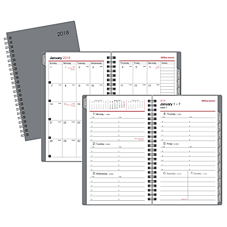 Office Depot® Brand Spiral Weekly/Monthly Planner, 5" x 8", Gray, January to December 2018 (OD710330-18)
