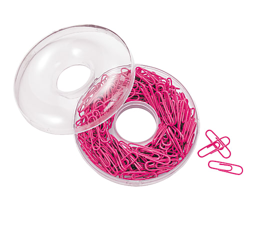 Office Depot® Brand Paper Clips In A Doughnut Container, Pink, Pack Of 200
