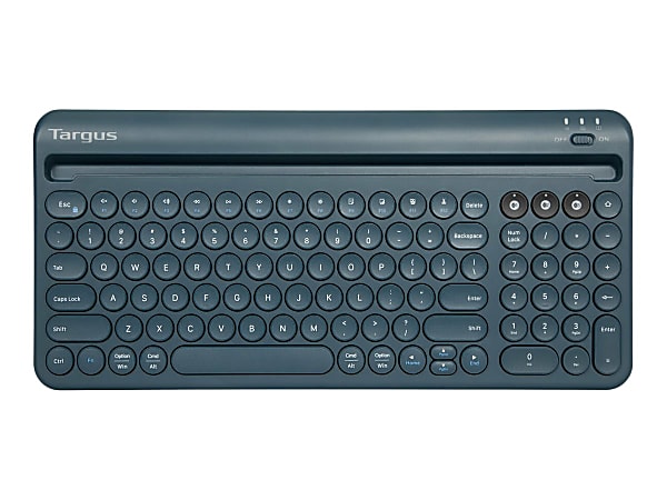 Targus Multi-Device Bluetooth® Antimicrobial Keyboard With Tablet/Phone Cradle, Full Size, Blue, PKB86202US