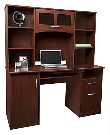 Realspace® Landon 56"W Computer Desk With Hutch, Cherry