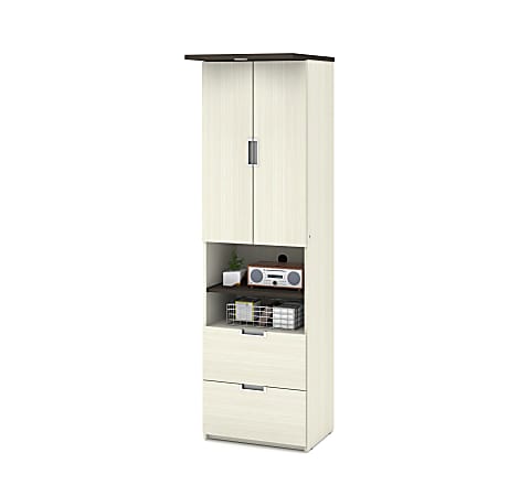 Bestar Lumina 24"W Storage Cabinet With 2 Drawers, White Chocolate