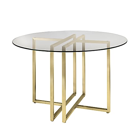 Eurostyle Legend Round Dining Table, 30”H x 42”W x 42”D, Matte Brushed Gold/Clear