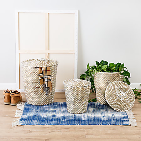 Honey Can Do Nesting Seagrass Snake Charmer’s Baskets, 8”H x 10-3/4”W x 9”D, Natural, Set Of 3 Baskets