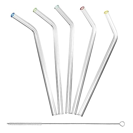 Better Houseware Glass Straws With Cleaning Brush, Extra-Wide, Clear, Set Of 5 Straws