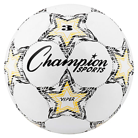 Champion Sports Viper Soccer Ball Size 3 - 7.25" - Size 3 - Thermoplastic Polyurethane (TPU) - Yellow, Black, White - 24 / Case