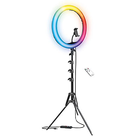 Bower RGB Selfie Ring Light Studio Kit With Wireless Remote Control & Tripod, 62”H, 10W, Black