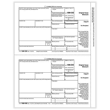 ComplyRight™ 1099-OID Tax Forms, 2-Up, Recipient Copy B, Laser, 8-1/2" x 11", Pack Of 100 Forms