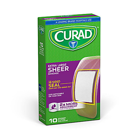 CURAD® Sheer Adhesive Bandages, 2" x 3 3/4", Case Of 24