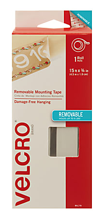 VELCRO® Brand Removable Mounting Tape, 0.75" x 15', White
