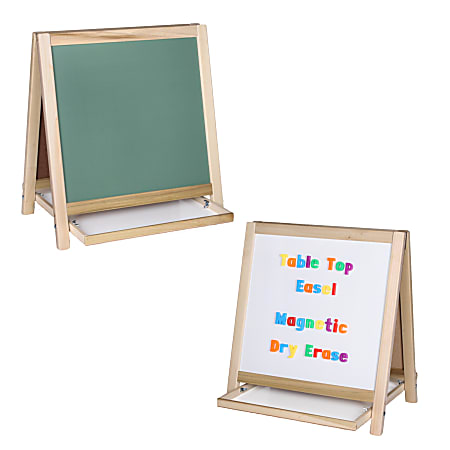 Flipside Magnetic Dry-Erase Whiteboard/Chalk Table Top Easel, 20 1/4" x 18 1/4", Wood Frame With Brown Finish