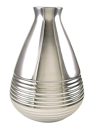 Realspace™ Granby Ceramic Desktop Vase, 10"H x 7"W x 7"D, Metallic Silver