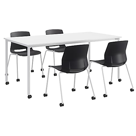 KFI Studios Dailey Table And 4 Chairs, With Caster, White Table, Black/White Chairs