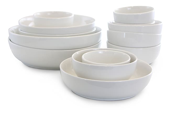 Gibson 14-Piece Round Ceramic Bowl Set, White