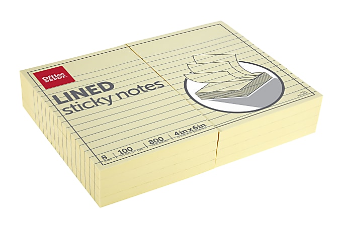 Office Depot Brand Lined Sticky Notes 4 x 6 Pastel Yellow 100 Sheets Per Pad  Pack Of 8 Pads - Office Depot