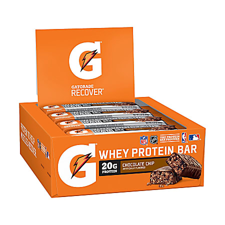 Gatorade Recover Chocolate Chip Whey Protein Bar, 2.8 oz, 12 Count