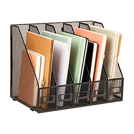 Mind Reader 5-Compartment Vertical File Organizer, 12-1/4”H x 9-3/4”W x 16-1/4”D, Black, Total Qty 1