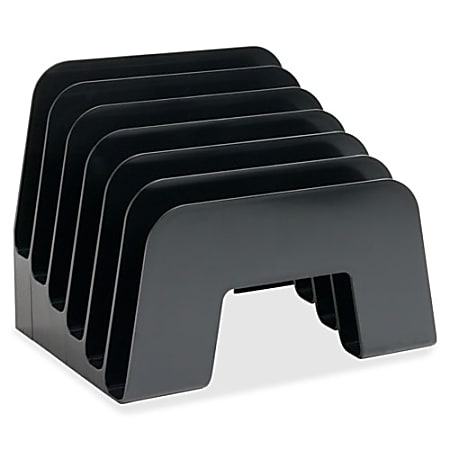 Business Source 6-slot Inclined Desk Step Sorter - 6 Compartment(s) - 6.5" x 8"x 7.8" Depth - Desktop - Recycled - Black - Plastic - 1 / Each