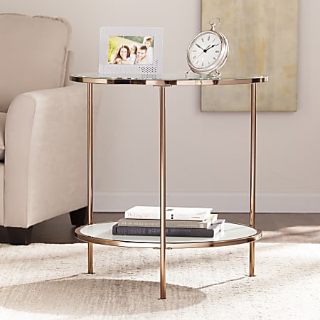 SEI Furniture Risa End Table, Round, Metallic Gold/White