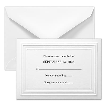 Custom Premium Wedding & Event Response Cards With Envelopes, 4-7/8" x 3-1/2", White Paneled, Box Of 25 Cards