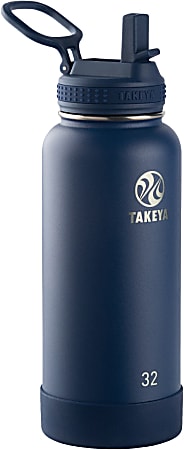 Takeya Actives Straw Reusable Water Bottle, 32 Oz, Midnight