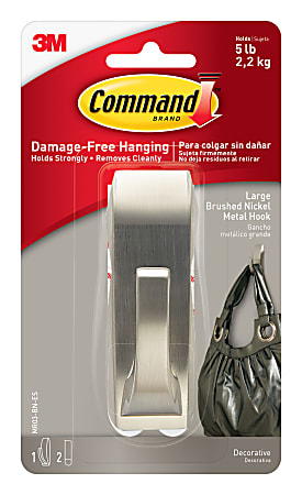 3M™ Command™ Damage-Free Hook, Modern Reflections, Metal, Large, Brushed Nickel