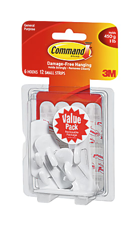 3M™ Command™ General Purpose Hooks, Small, 1-Lb Capacity, Pack Of 6