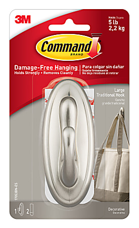 Command Large Hook, 1-Command Hook, 2-Command Strips, Damage-Free, Brushed Nickel