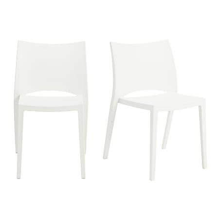 Eurostyle Leslie Stacking Side Chairs, White, Set Of 2 Chairs