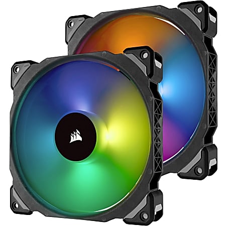 Corsair ML140 PRO RGB Cooling Fan - 2 Pack - 5.51" Maximum Fan Diameter - 414.4 gal/min Maximum Airflow - 1200 rpm - 20.4 dB(A) Noise - Magnetic Levitation - 4-pin PWM - RGB LED - Plastic - 2 pc(s) - Retail - Case