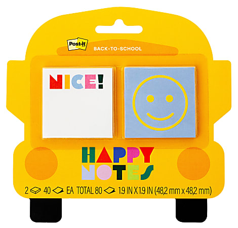 Post-it&reg; Noted Happy Notes BTS25-HN-1, 1.9x1.9in (48x48mm), 40 sheets/pad