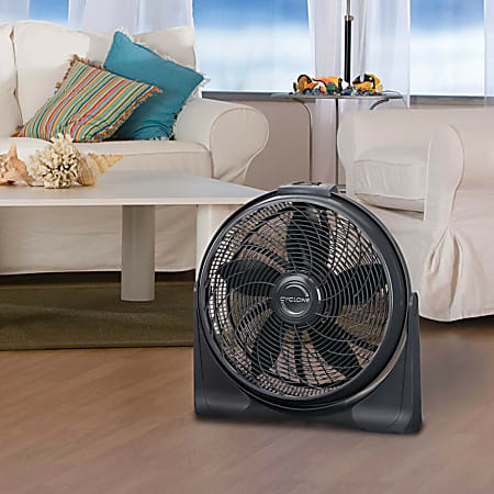 Lasko 20 Cyclone 4 Speed Fan with Remote Control 20 Diameter 4 Speed  Carrying Handle Pivot Timer 23.2 Height x 6.8 Width Black - Office Depot