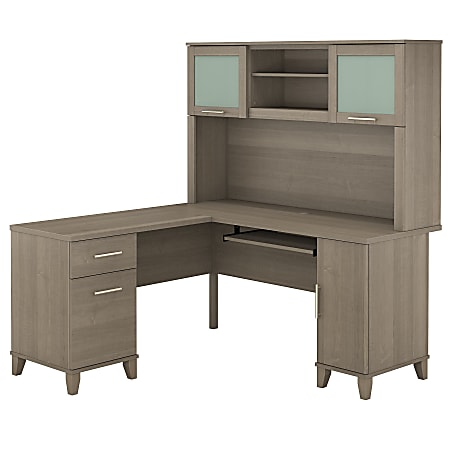Bush Furniture Somerset L Shaped Desk With Hutch, 60"W, Ash Gray, Standard Delivery