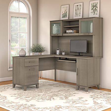 Bush Furniture Somerset L Shaped Desk With Hutch 60 W Ash Gray Standard ...