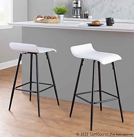 LumiSource Ale Faux Leather Counter Stools, White/Black, Set Of 2 Stools